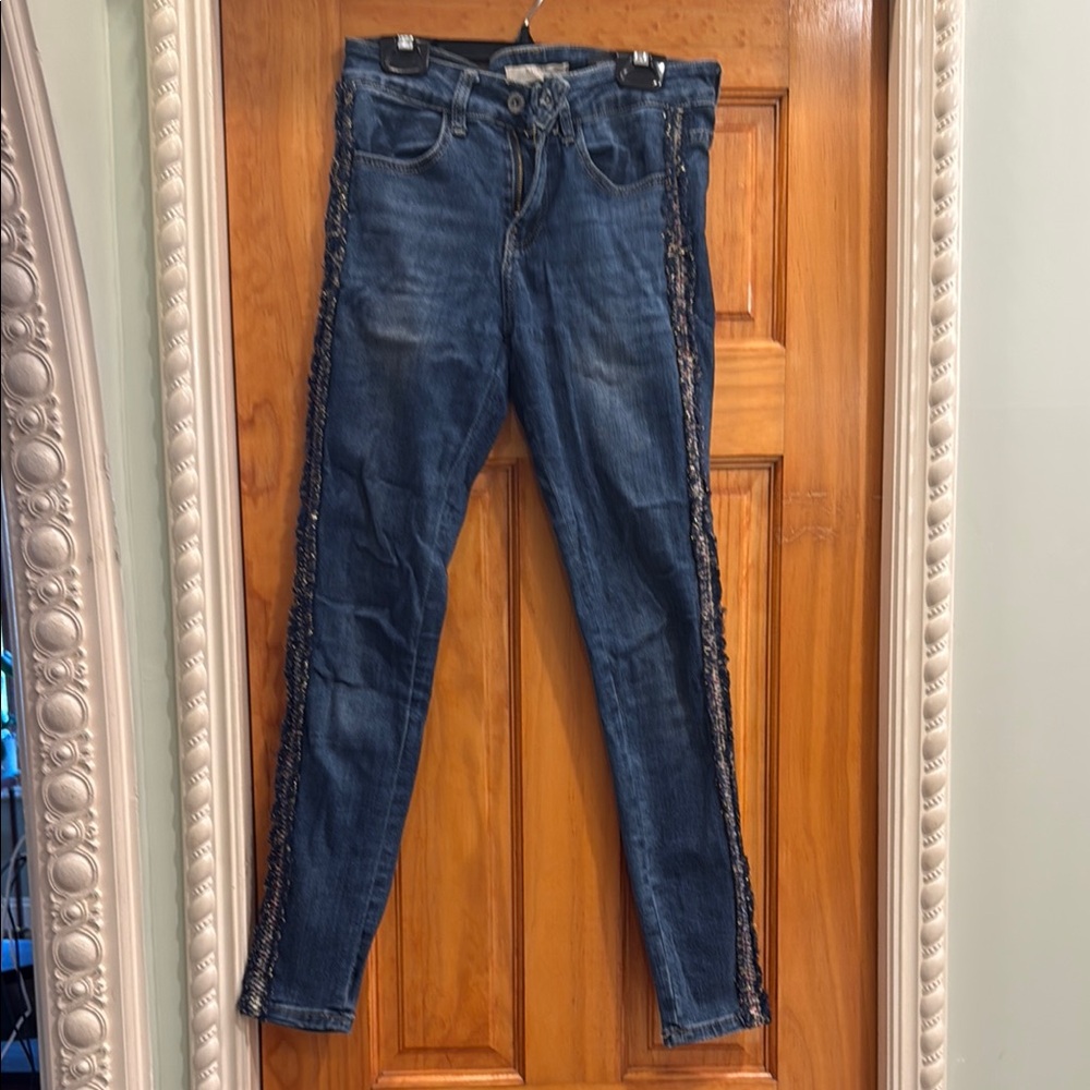 Classic Denim Skinny Jeans with Side Embellishments